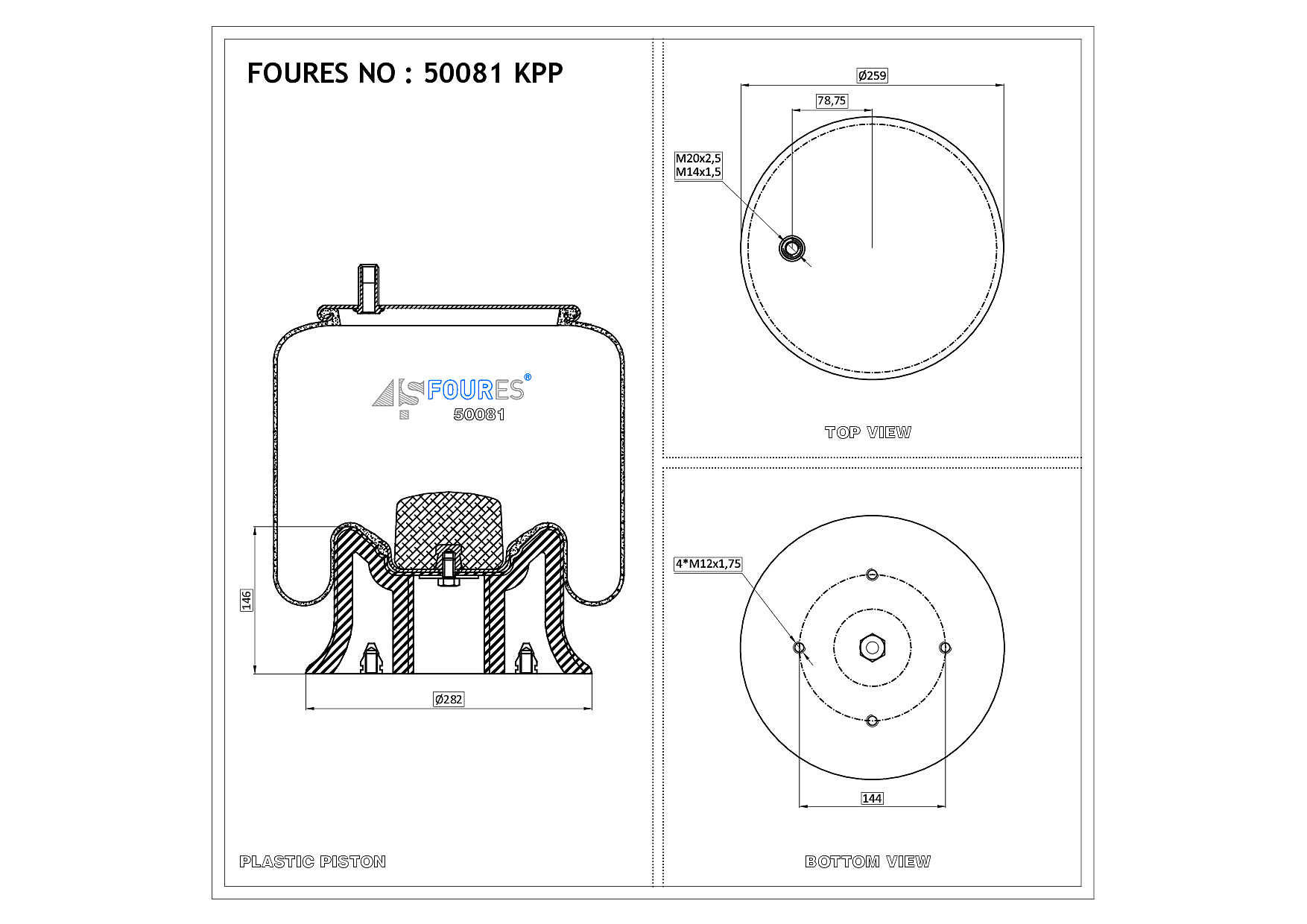 1R13-150 - 50081 KPP - Complete With Plastic Piston - Foures Air Spring
